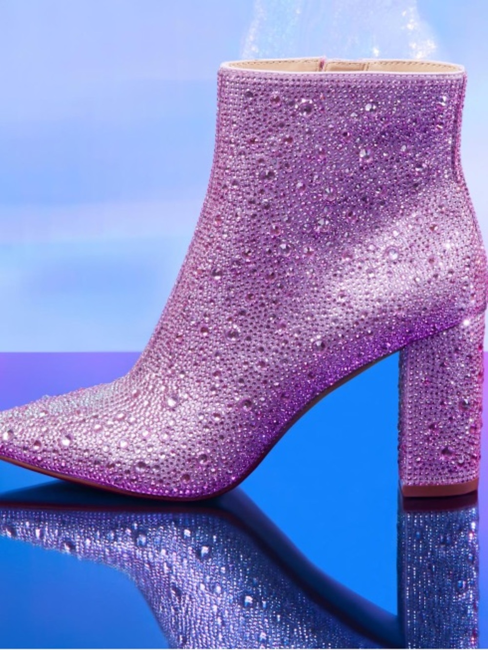 Betsey Johnson Light Pink Crystal Embellished Block Heel Bootie